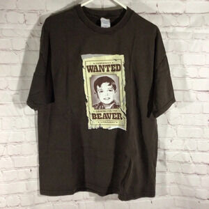 Tennessee River “Wanted Looking For the Beaver” Short Sleeve Brown Shirt Size XL